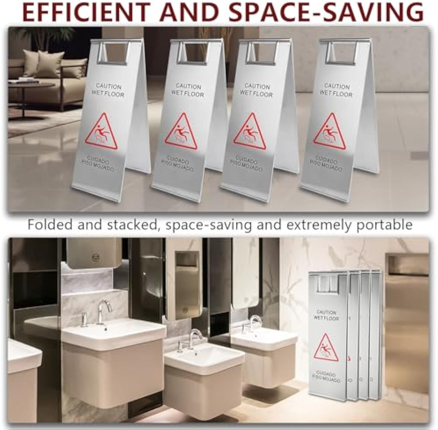Manimaniportátil portátil de acero inoxidable mojado suelo señal de precaución para restaurante ﻿